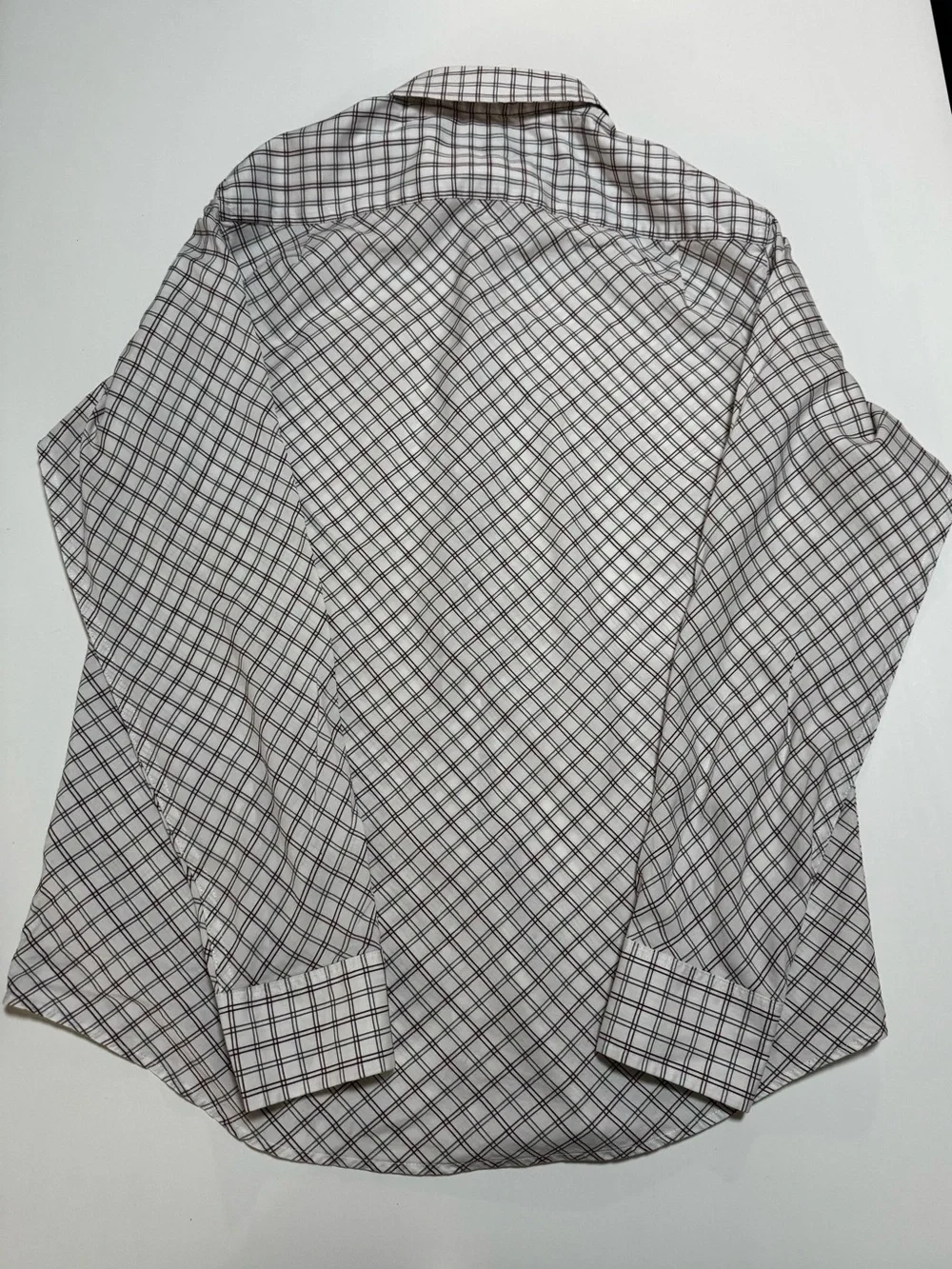 Banana Republic Cotton White Shirt with Black, burgundy Grid Plaid, M